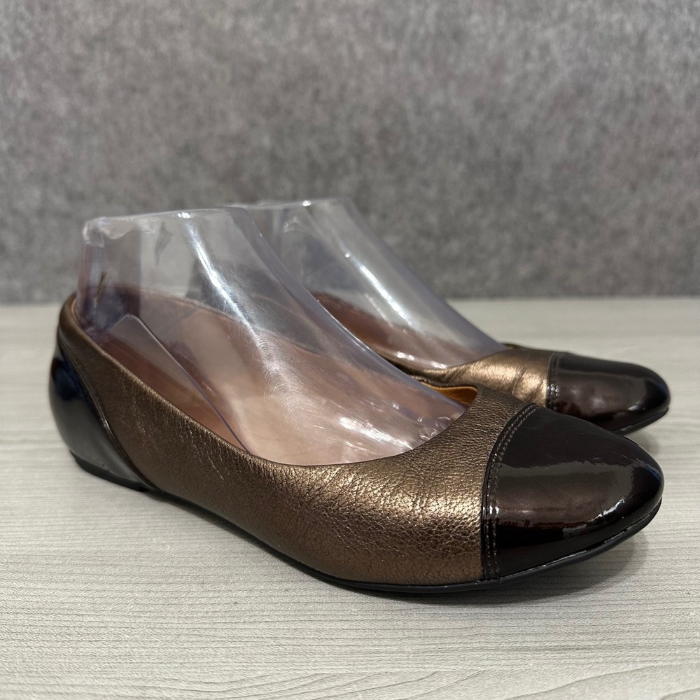 Clarks Indigo Bronze‎ Metallic Womens Sz 6.5 Leather Patent Cap Toe Ballet Flats